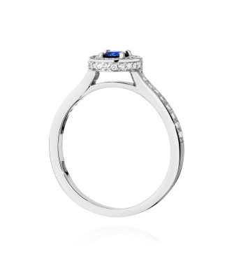 Pierścionek szafir 0,30ct diamenty białe złoto