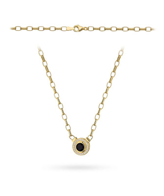 Gold necklace with black stone in zirconia setting