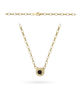 Gold necklace with black stone in zirconia setting