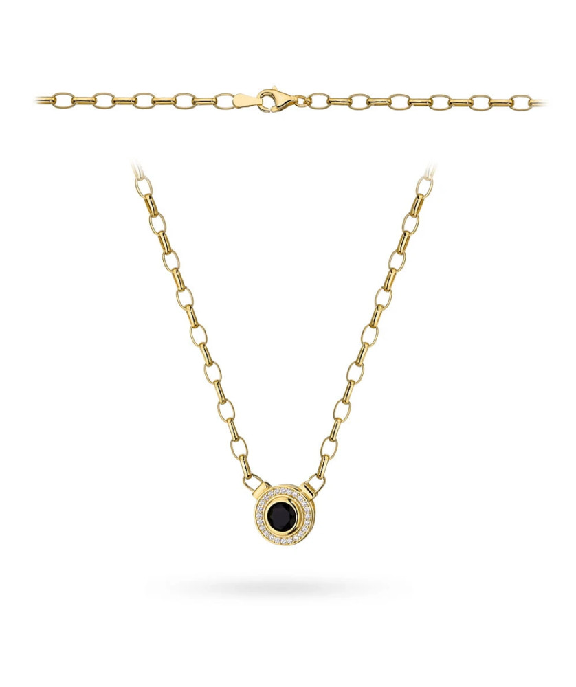 Gold necklace with black stone in zirconia setting