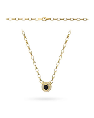 Gold necklace with black stone in zirconia setting