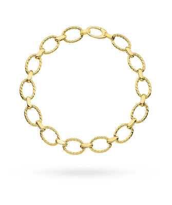 Gold bracelet with intertwined decorated ovals