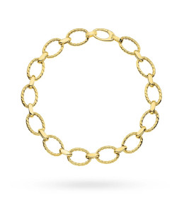 Gold bracelet with intertwined decorated ovals