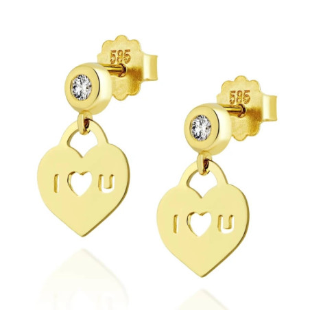 ILOVEU gold heart earrings with 585 cubic zirconia K3.2425c1sP | GoldJewellery