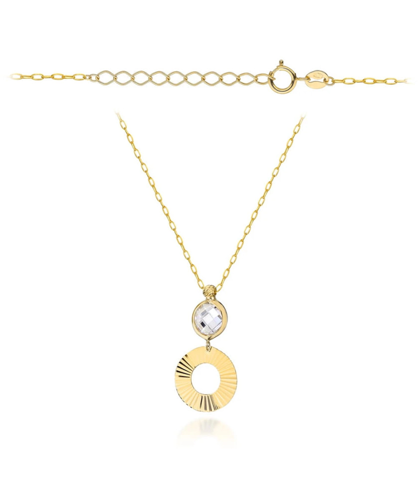 Gold necklace with white stone and diamond ring