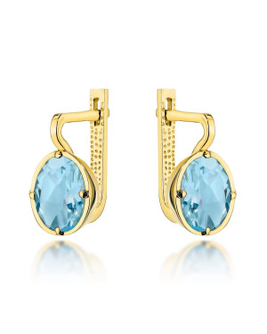 14K Gold Earrings with Blue Oval Stone and Leverback Clasp
