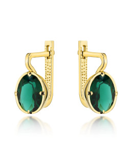 Gold earrings with green oval stone 14k