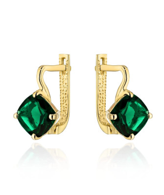 Gold earrings with green stone
