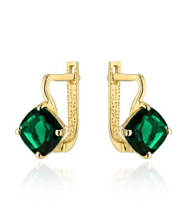 Gold earrings with green stone