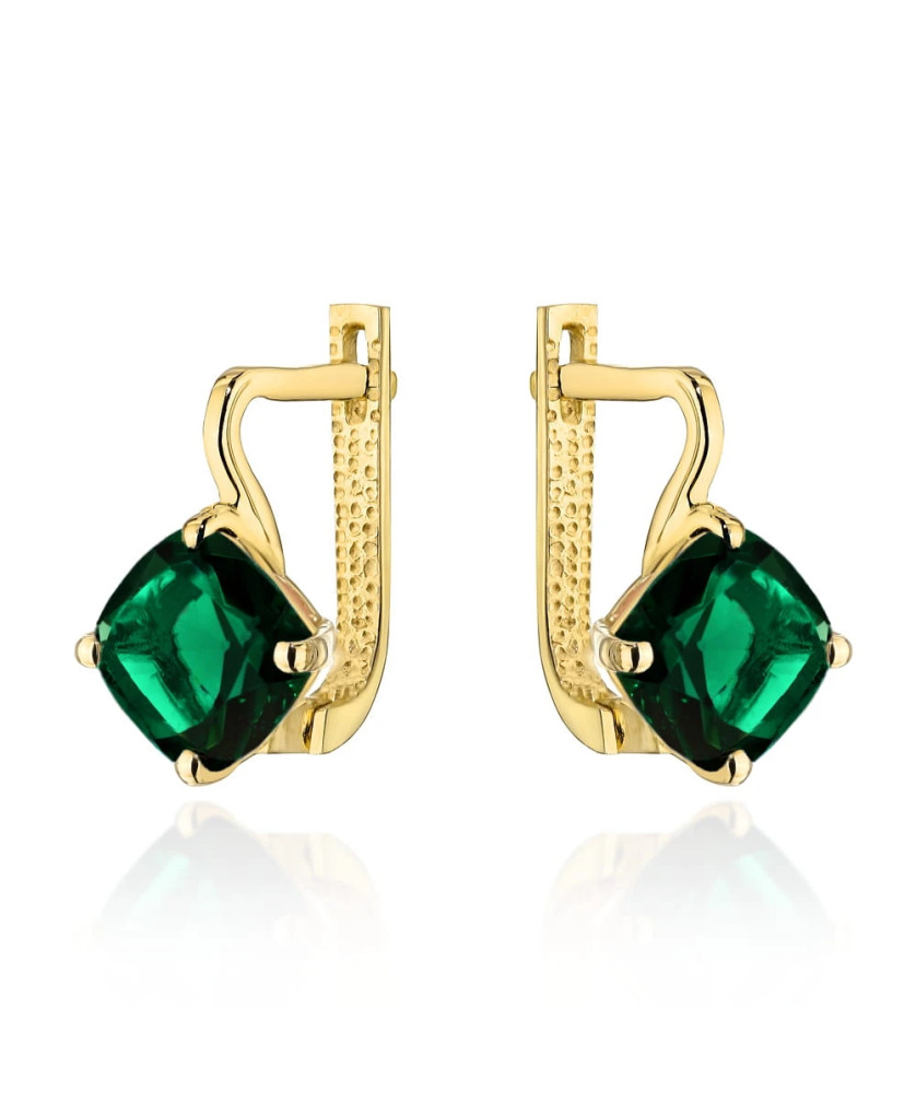 Gold earrings with green stone