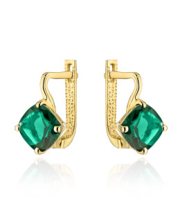 Gold earrings with light green stone