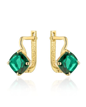 Gold earrings with light green stone