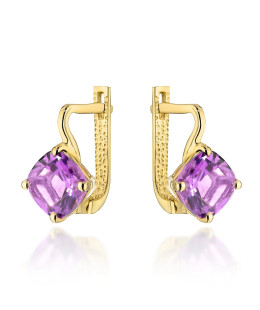 Gold earrings with purple stone 14k
