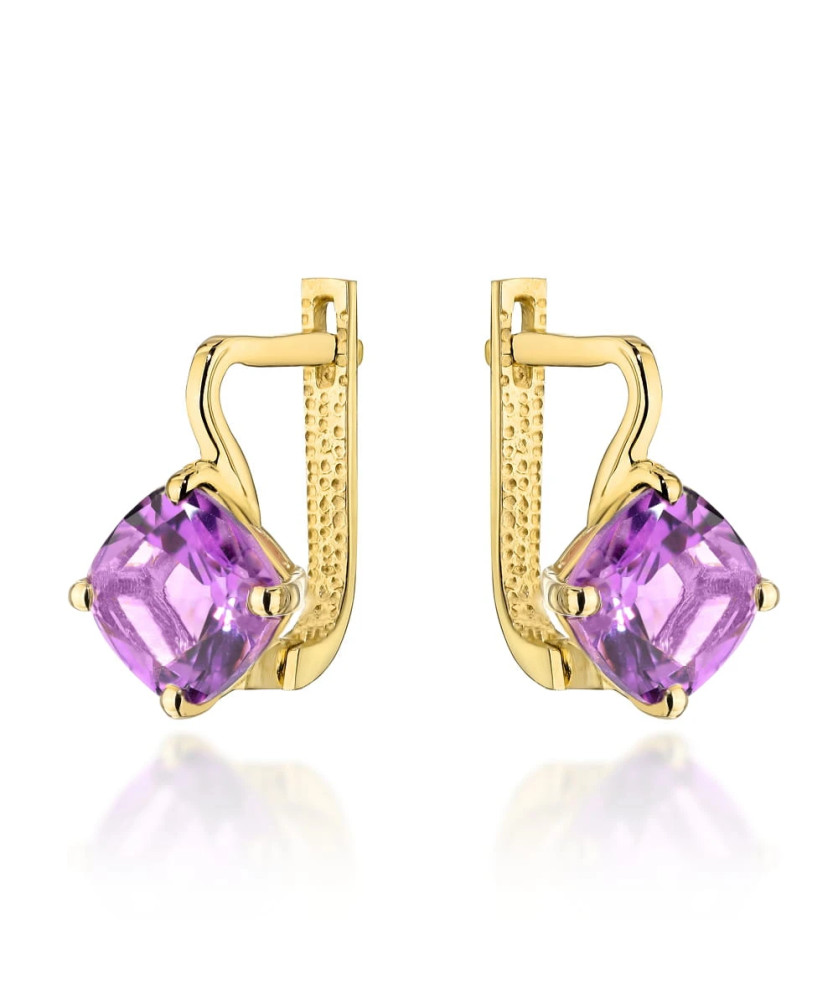 Gold earrings with purple stone 14k