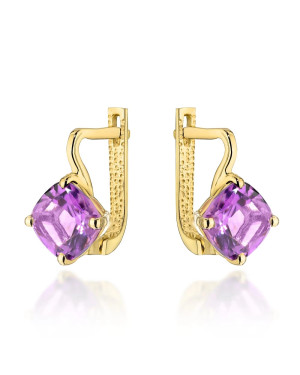 Gold earrings with purple stone 14k