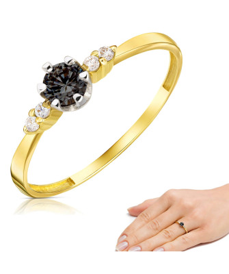 Engagement gold ring black stone