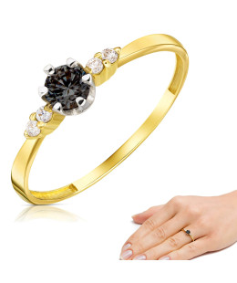 Engagement gold ring black stone