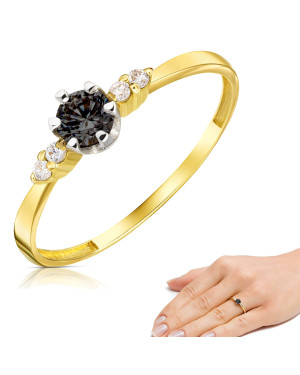 Engagement gold ring black stone