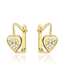 Gold heart earrings with cubic zirconia