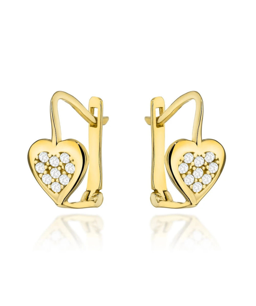 Gold heart earrings with cubic zirconia