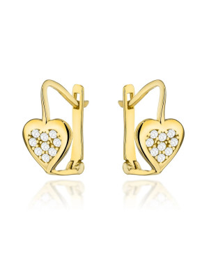 Gold heart earrings with cubic zirconia