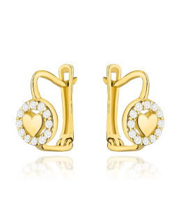 Gold heart earrings with zirconia setting on English clasp