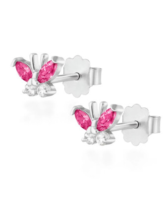 Silver ruby butterfly earrings