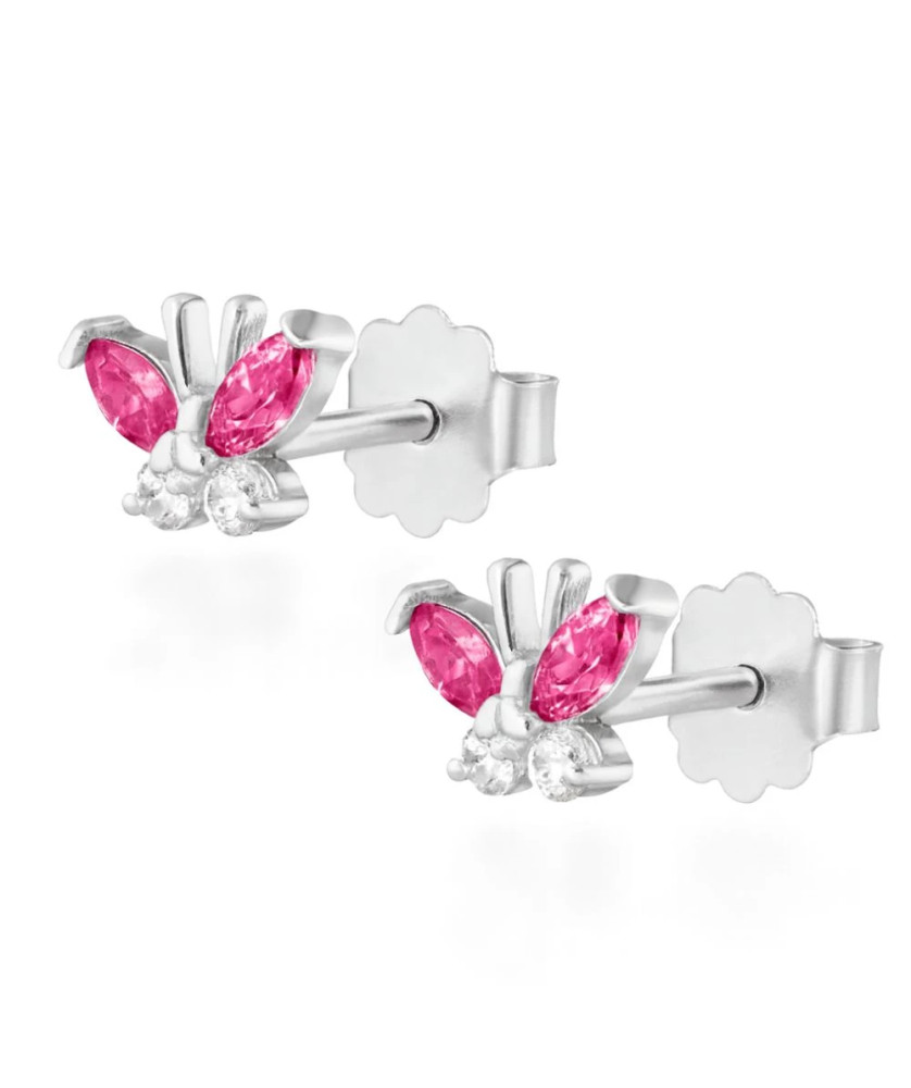 Silver ruby butterfly earrings