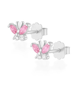 Silver butterfly earrings pink
