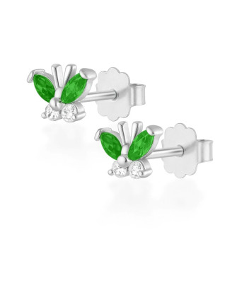Silver butterfly earrings green