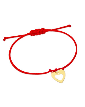 Gold cord bracelet for hand HEART 14k