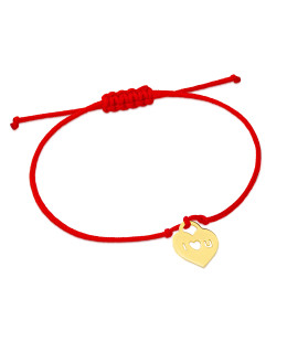 Gold cord bracelet for hand HEART I LOVE 14k