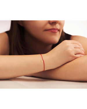 Gold cord bracelet for hand HEART I LOVE 14k