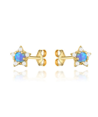 Gold star earrings with zircons and stone