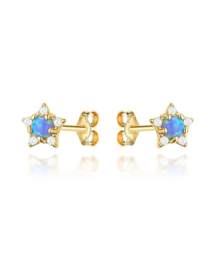 Gold star earrings with zircons and stone