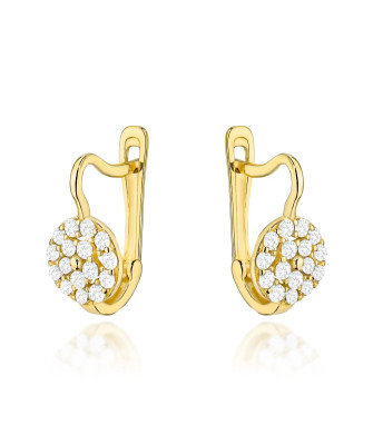 Gold hoop earrings with cubic zirconia on English clasp