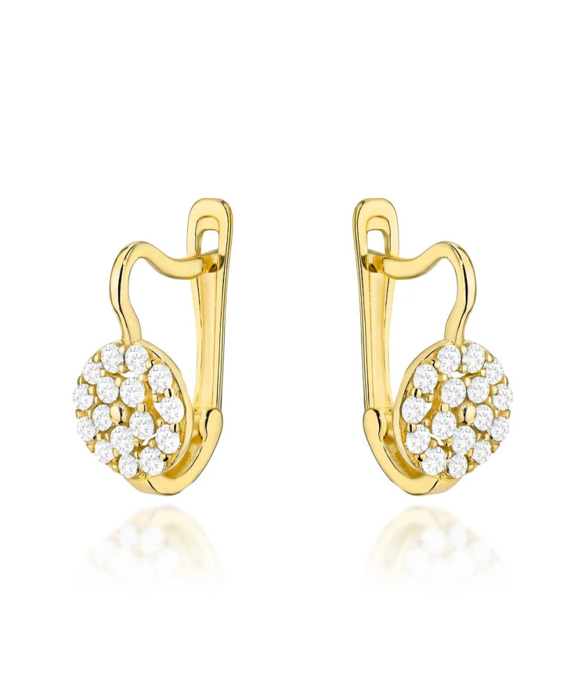 Gold hoop earrings with cubic zirconia on English clasp