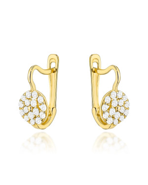 Gold hoop earrings with cubic zirconia on English clasp