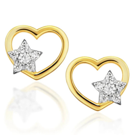 Gold heart earrings with star K3.2431 | GoldJewellery