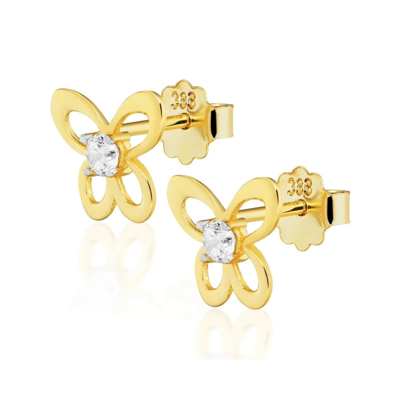 Gold earrings with butterflies, cubic zirconia K1.1038 | GoldJewellery