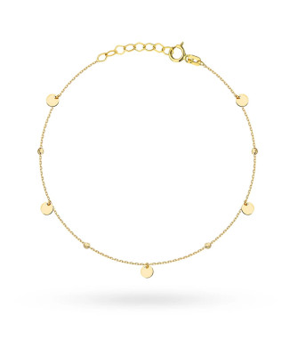 14K Gold Bracelet with Disc and Diamond-Cut Bead Details
