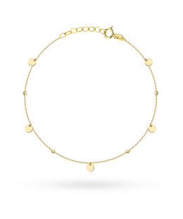 14K Gold Bracelet with Disc and Diamond-Cut Bead Details