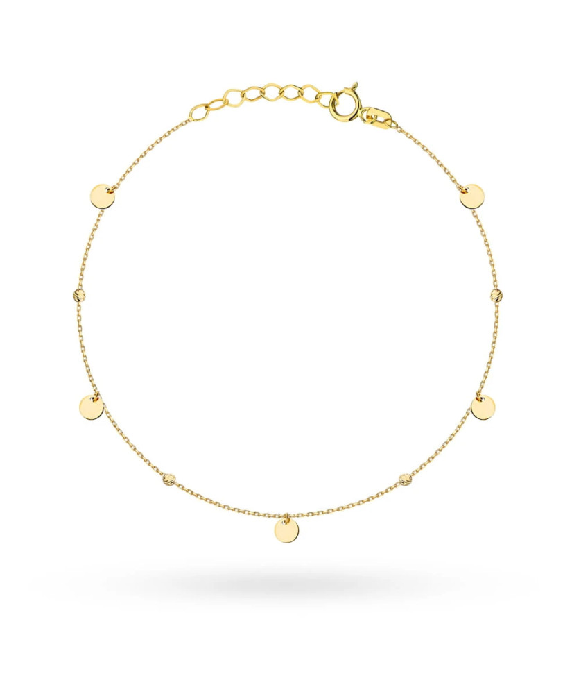 14K Gold Bracelet with Disc and Diamond-Cut Bead Details