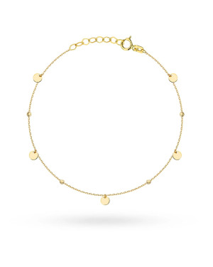 14K Gold Bracelet with Disc and Diamond-Cut Bead Details