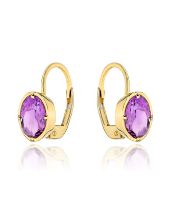 Gold earrings from the "COLORFUL STONE" collection - oval amethyst