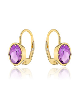Gold earrings from the "COLORFUL STONE" collection - oval amethyst