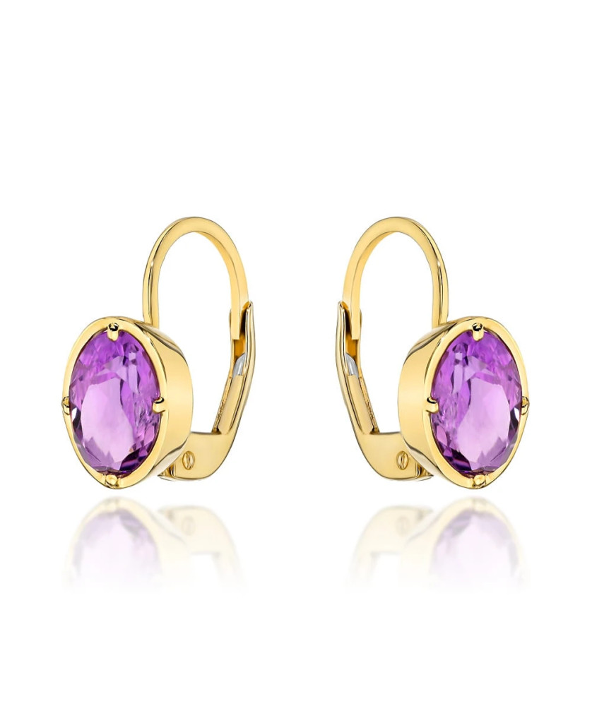 Gold earrings from the "COLORFUL STONE" collection - oval amethyst
