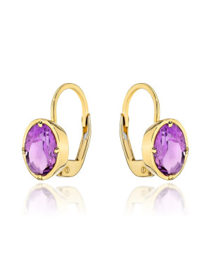 Gold earrings from the "COLORFUL STONE" collection - oval amethyst
