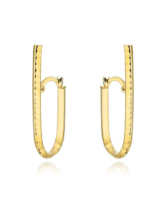 Gold earrings elongated rod decorated with diamond cutting