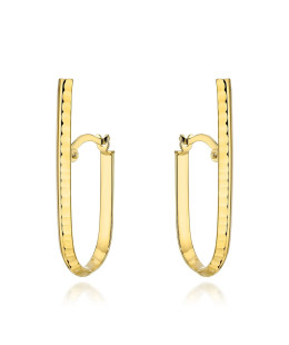 Gold earrings elongated rod decorated with diamond cutting